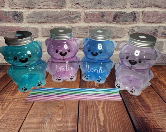 Personalised Childrens Teddy Bear Plastic Drinks Bottle