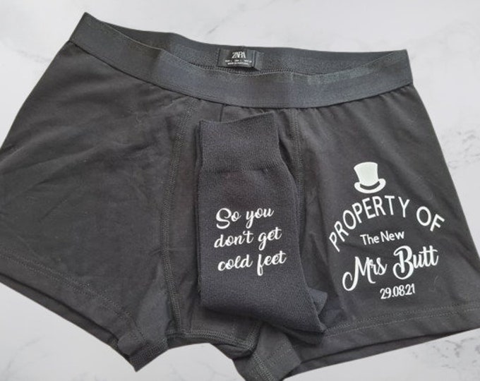 Personalised Mens Boxers and Socks set, weddings, birthdays etc