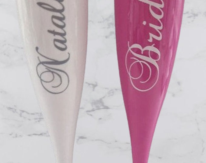 Personalised White/Pink Champagne/Prosecco Flutes, Wedding, Birthday, Gifts, Hen Party's