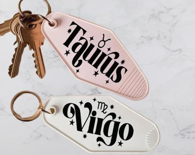 Personalised Star Sign Motel Keyrings