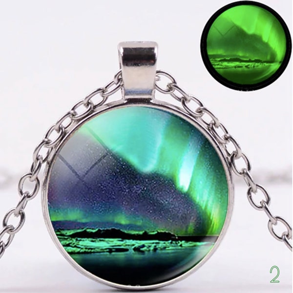 Leuchtende Phosphoreszierende Aurora Borealis Halskette, im Dunkeln leuchtende Nordlichter, leuchtender Schmuck für Sie, Valentinstag Geschenk für Paare