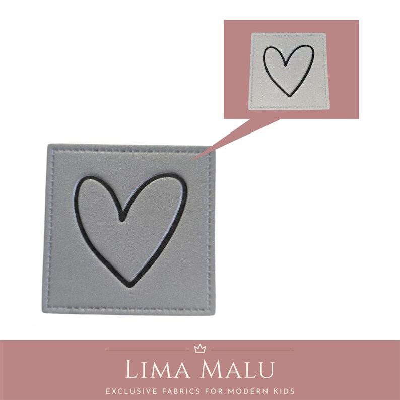 Reflective faux leather labels | Patches | Sewing: Limited Edition, Cheeky, Wild, Leo, Ciao Cocoa, Fox, Chill Out, Heart, No, Rainbow R9153 - Heart