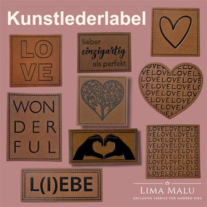 Kunstleder-Label Aufnäher Patches - LOVE, WONDERFUL, Lieber einzigartig, Heart Tree, Heart Hands, Herz, Love, L(I)EBE