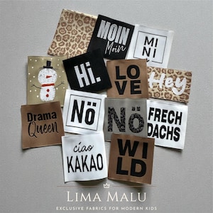 Web Label Aufnäher Etiketten Patches gewebtes Label - Statement Aufnäher für Beanies - Vintage I Glitzer I Natural I Leo I Heart