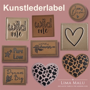 Faux Leather Label Sew-On Patches - Wild One Gold, Wild One, Leo Heart, Pure Love, Always a Dreamer, Little Diva, Leo Ros, Dream Big, Heart