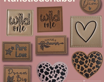 Kunstleder-Label Aufnäher Patches - Wild One Gold, Wild One, Leo Heart, Pure Love, Always a Dreamer, Kleiner Diva, Leo Ros,  Dream Big, Herz