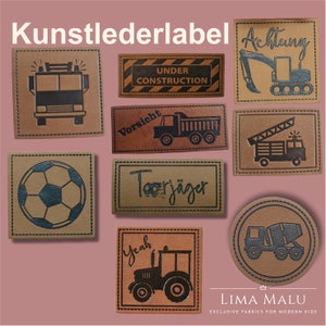 Artificial leather label patches: fire brigade, construction site, excavator, cement mixer, tractor, football, goal scorer