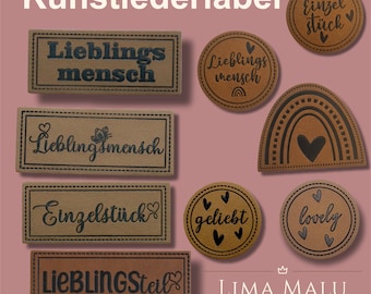 Faux leather label patches - unique piece, favorite person, rainbow, loved, lovely, favorite part