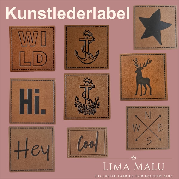 Kunstleder-Label Aufnäher Patches - WILD, Hi, Hey, Anker, Cool, Stern, Deer, NESW