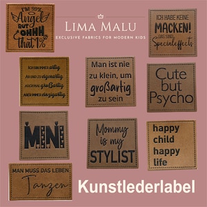 Kunstleder-Label Aufnäher Patches: I&#39;m 99% Angel, Ich habe k. MACKEN, Ich bin artig, Man muss d. Leben Tanzen, happy child happy life,MINI