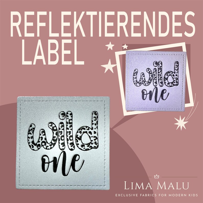 Reflective faux leather labels | Patches | Sewing: Limited Edition, Cheeky, Wild, Leo, Ciao Cocoa, Fox, Chill Out, Heart, No, Rainbow R9185- wild one Leo
