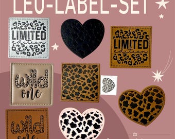 LEO LABEL SET - 9 Patches, Faux Leather Labels, Woven Labels, Trinkets, Reflectors, Reflective, Glitter, Pink, Gift
