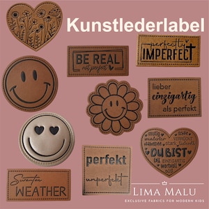 Kunstleder-Label Aufnäher Patches - Blume, Smiley, Smiley Heart Gold, Du bist, Be Real, Sweater Weather, Perfekt unperfekt, l. einzigartig