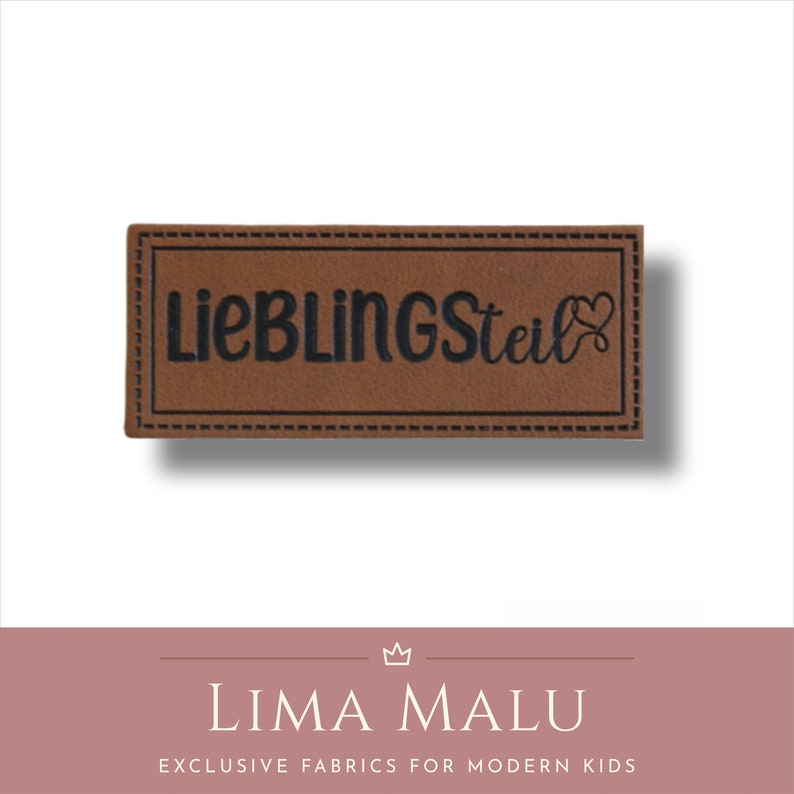 May include: Brown leather label with black stitching and the text "LieblingSteil" with a heart symbol.
