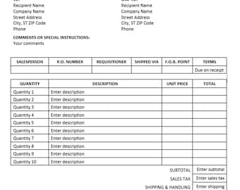 Invoice Template | Printable Invoice | Business Form | Editable Invoice | Receipt | Microsoft Invoice | Instant Downloadable