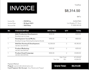 Custom Digital Excel Invoice Template | Auto-Calculation in Excel | Print in Excel or PDF Formats | Bundle includes 3 Color Templates