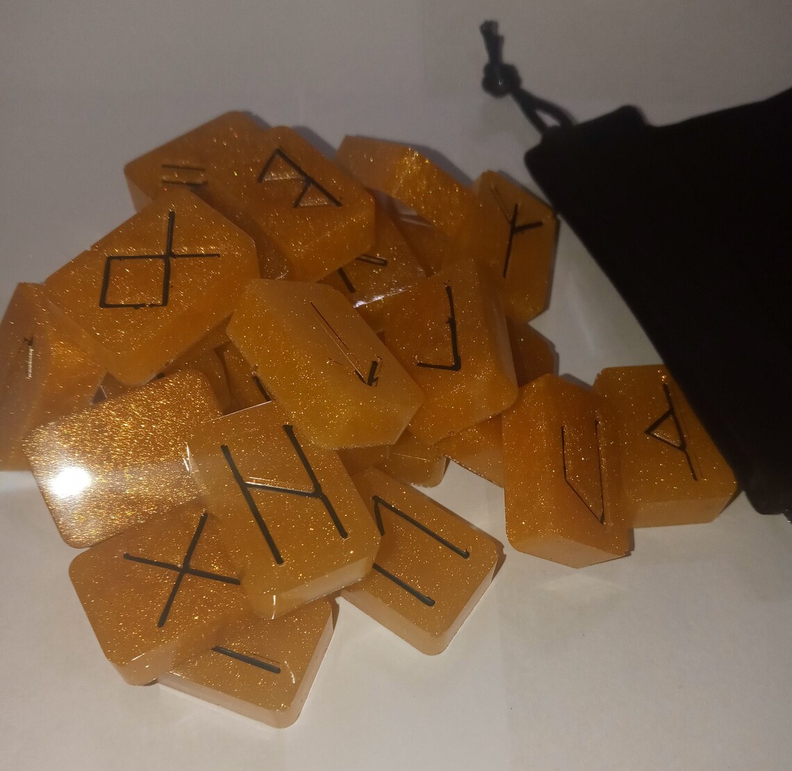 Gold spell Casting Runes with Black Velvet Bag Etsy