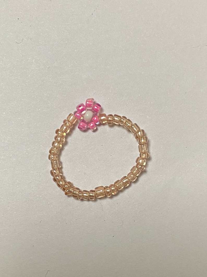 Gold and Pink Elastic Beaded Ring