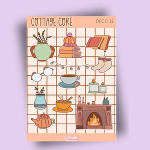 Sticker Sheet - Cottagecore | journal stickers, planner stickers, scrapbook stickers, book stickers, cozy art, illustration, reading