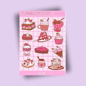 Sticker Sheet | Strawberry Desserts Stickers, bujo stickers, cafe sticker sheet, strawberry stickers, Journaling, Scrapbooking, Kawaii,