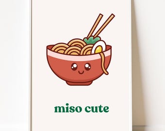 Kawaii Ramen Bowl Print – Miso Cute Japanese Kitchen Art (cyfrowy lub fizyczny)