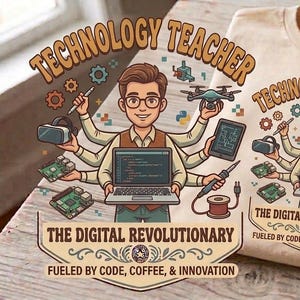 Technology Teacher T-Shirt - "The Digital Revolutionary" Cute STEM Tee, Computer Science Educator Gift, Coding Teacher Apparel IT Staff Gift