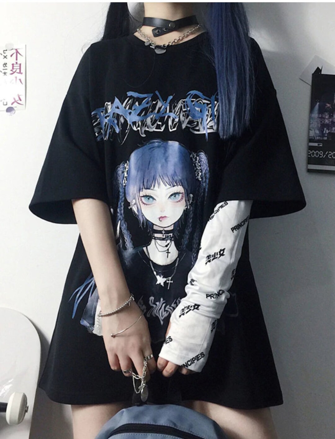 Punk Rock Gothic Girl Band Vintage Anime Oversized T-Shirt – Anime Crush