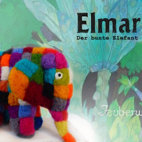 Elmar, der bunt karierte Elefant, Nadel gefilzt, Wolle Skulptur, - auf Bestellung