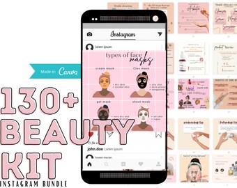 Engagement Boost Beauty Bundle for Instagram - 130+ posts and stories - Instagram templates-   Esthetician instagram templates