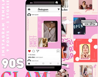 90s Glam Post Templates For Instagram - Canva templates with Glam simple Pink Theme and Retro style