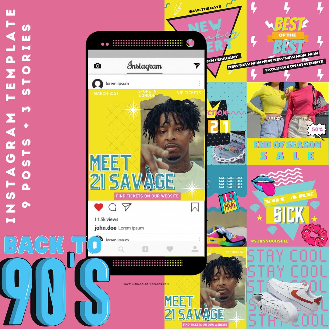 90s Retro Instagram Post Templates to Boost Engagament With 90s Theme ...