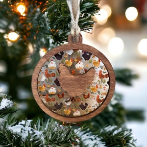 Chicken Christmas Ornament, Farmhouse Decor, Chicken Decor For Home, Acrylic Chicken Decor