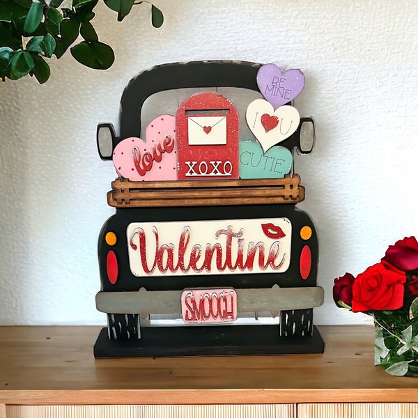 Hand-painted Valentines Day Truck 12”, Valentines Day Decor, Valentines Day Wood Decor