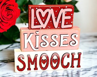 Valentine Wood Blocks, Stackable Decor, Valentine Decorations, Valentines Tiered Tray Decor, Valentine’s Day Sign Decor, Mini Blocks
