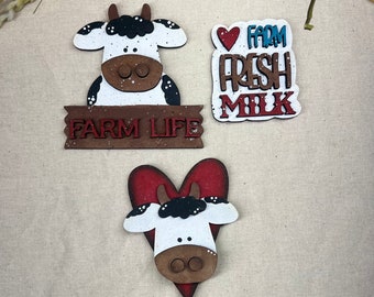 Cow Fridge Magnets, Hand-Painted Wooden Cow Magnet, Farmhouse Decor
