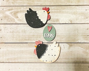 Chicken Fridge Magnets, Hand-Painted Wooden Chicken Magnet, Farmhouse Decor