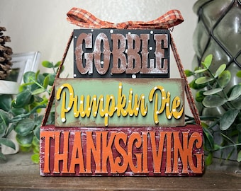 Thanksgiving Wood Blocks, Stackable Decor, Thanksgiving Decorations, Autumn Thanksgiving  Tiered Tray Decor, Fall Sign Decor, Mini Blocks