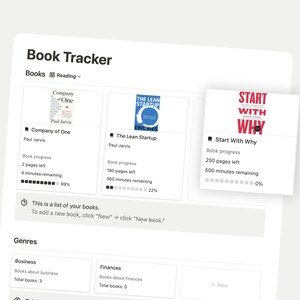 Notion Book Tracker | Notion Template,  Notion Dashboard, Notion Planner, All in One Notion Templates
