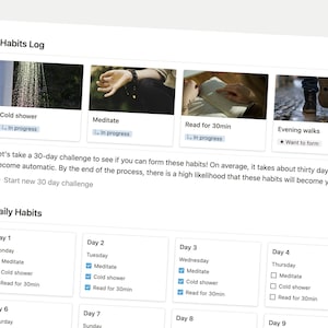 Notion Habit Tracker (30 day challenge)  | Notion Template,  Notion Dashboard, Notion Planner, All in One Notion Templates