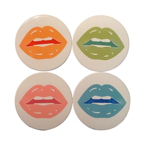 round ceramic pop art lip coasters