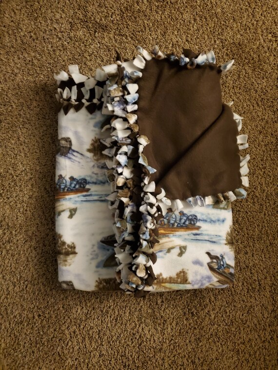 Trip on the Lake Large Cozy Tie Blanket Handmade 2.5yds 