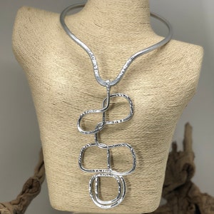 Silver Abstract Pendant and Neckpiece Aluminum Oversized Necklace Bold Statement Jewelry Unique Different Wearable Art Wire Unusual