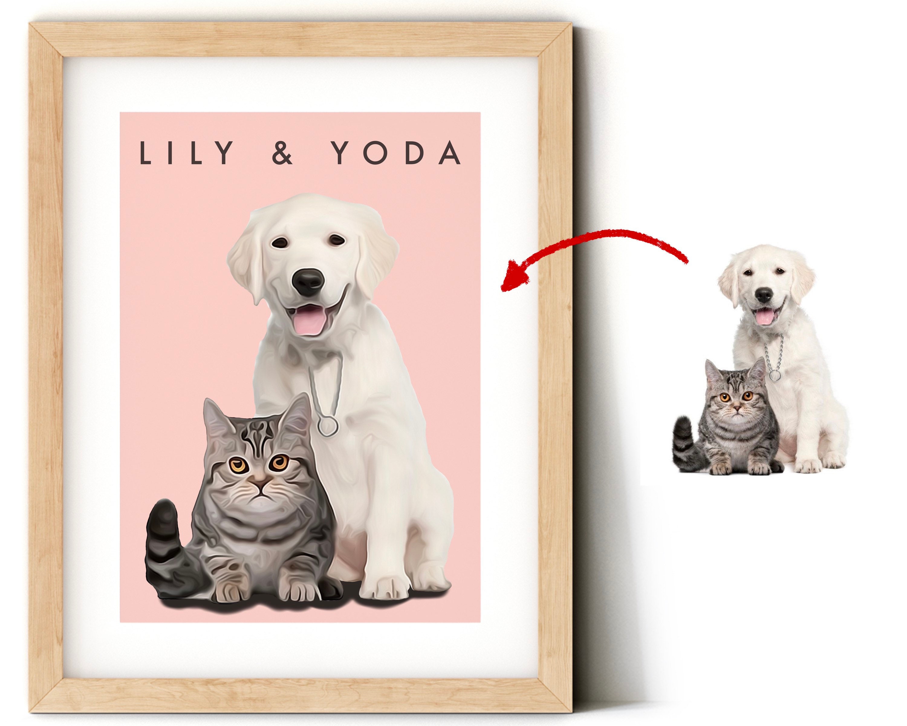 Multiple Pet Portrait Turn Your Pet Into Cartoon Vector Two | Etsy