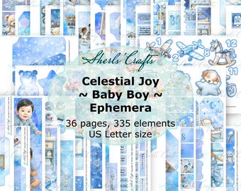 Celestial Joy - Baby Junge Ephemera Bündel - US Letter Size | Digitaler Download | Scrapbooking | Junk Journal | Kartenherstellung