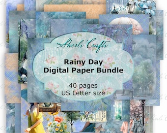 Digitale papierbundel Rainy Day - US Letter-formaat | Digitale download | Plakboeken | Junkjournaal | Kaarten maken