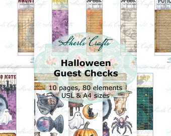 Halloween-Gästekarten zum Ausdrucken | Gotische Hexen-Junk-Journal-Elemente | Ausschneideset – A4- und US-Letter-Formate