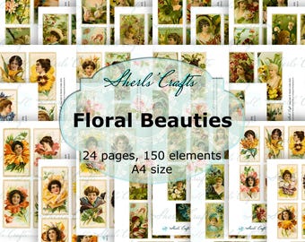 Floral Beauties Cigarette Cards Printable - A4 Size | Scrapbooking | Journal | Card Making | Vintage Ephemera | Cigarette Cards