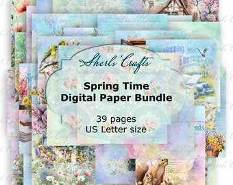 SpringTime Digital Paper Bundle - US Letter Size | Digital Download | Scrapbooking | Junk Journal | Card Making