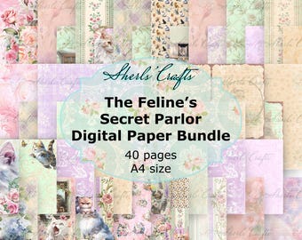 Digitales Papier-Bundle „Das geheime Katzenzimmer“ – A4-Format | Digitaler Download | Scrapbooking | Journaling | Kartenbasteln