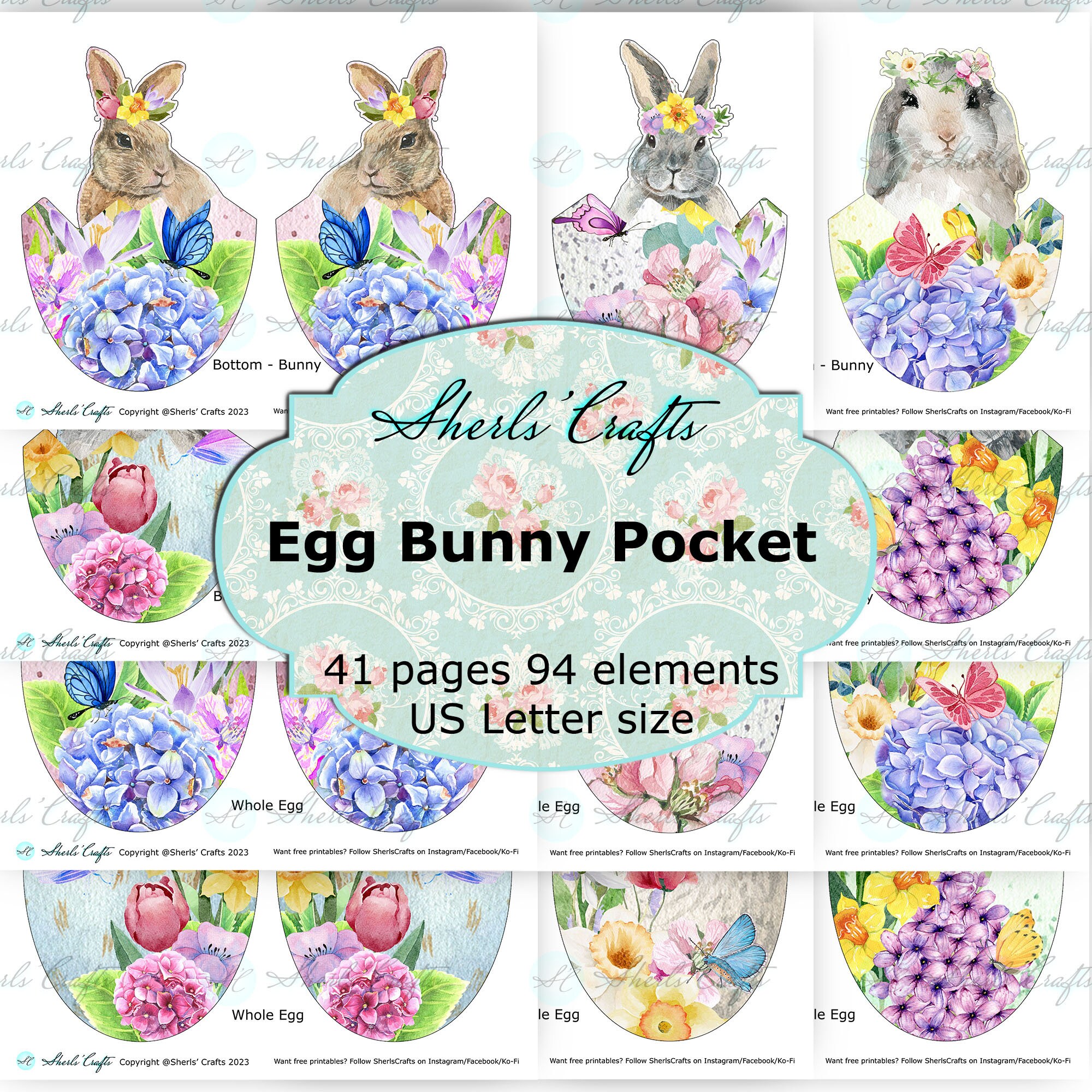 Egg Bunny Pocket Kit - US Letter Size | Spring | Easter | Digital ...